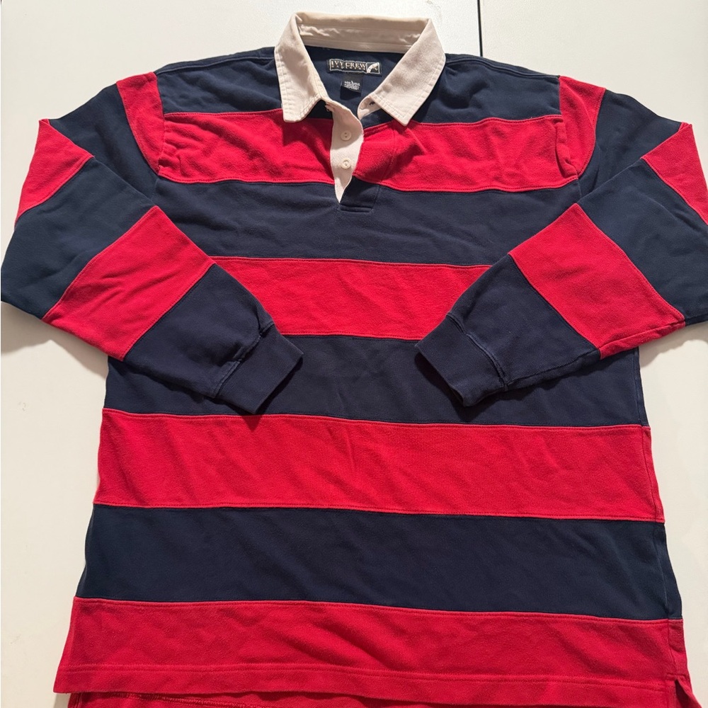 Y2K polo ivy crew Classic preppy Striped Rugby Shirt - Red and Navy size large